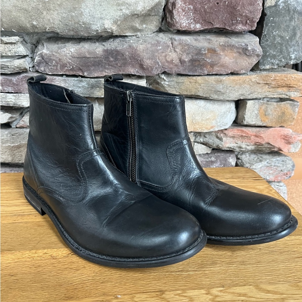 Black Leather Ankle Boots Men Chelsea Zipper Sz 8